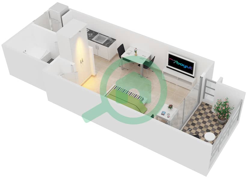 Аль Дафра 1 - Апартамент Студия планировка Гарнитур, анфилиада комнат, апартаменты, подходящий 12A,12B,13A,13B Floor 1-4 interactive3D