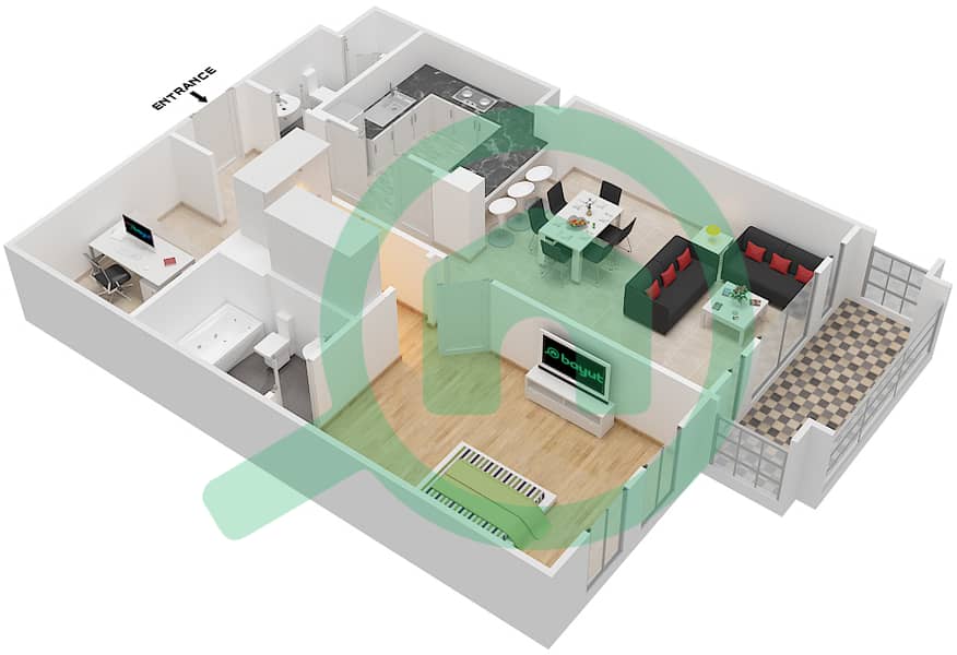 燕舒1号楼 - 1 卧室公寓单位1 / FLOOR 1-2戶型图 Floor 1-2 interactive3D