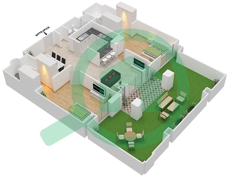 المخططات الطابقية لتصميم الوحدة 2 / GROUND FLOOR شقة 2 غرفة نوم - يانسون 1 Ground Floor interactive3D