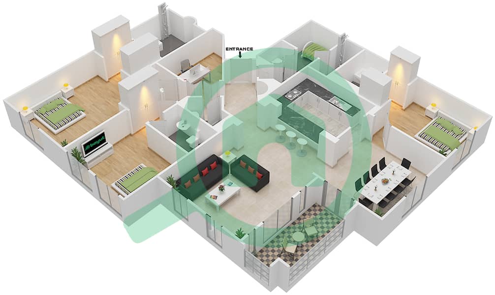 المخططات الطابقية لتصميم الوحدة 4 / FLOOR 1-2 شقة 3 غرف نوم - يانسون 1 Floor 1-2 interactive3D
