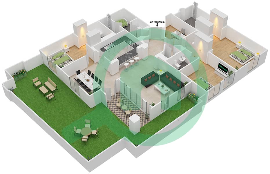 المخططات الطابقية لتصميم الوحدة 5 / GROUND FLOOR شقة 3 غرف نوم - يانسون 1 Ground Floor interactive3D