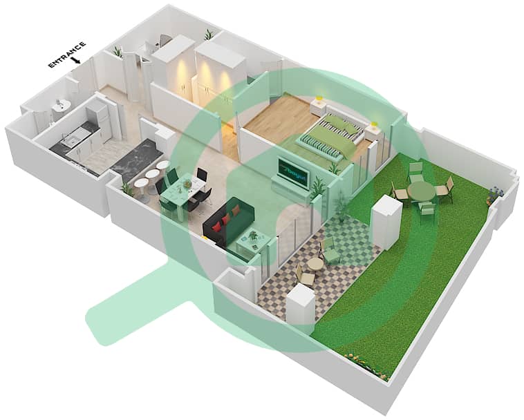 المخططات الطابقية لتصميم الوحدة 6 / GROUND FLOOR شقة 1 غرفة نوم - يانسون 1 Ground Floor interactive3D