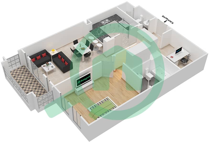 المخططات الطابقية لتصميم الوحدة 6 / FLOOR 1-2 شقة 1 غرفة نوم - يانسون 1 Floor 1-2 interactive3D