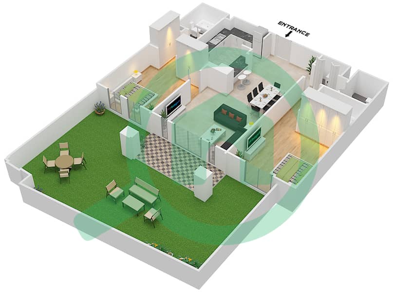 المخططات الطابقية لتصميم الوحدة 7 / GROUND FLOOR شقة 2 غرفة نوم - يانسون 1 Ground Floor interactive3D