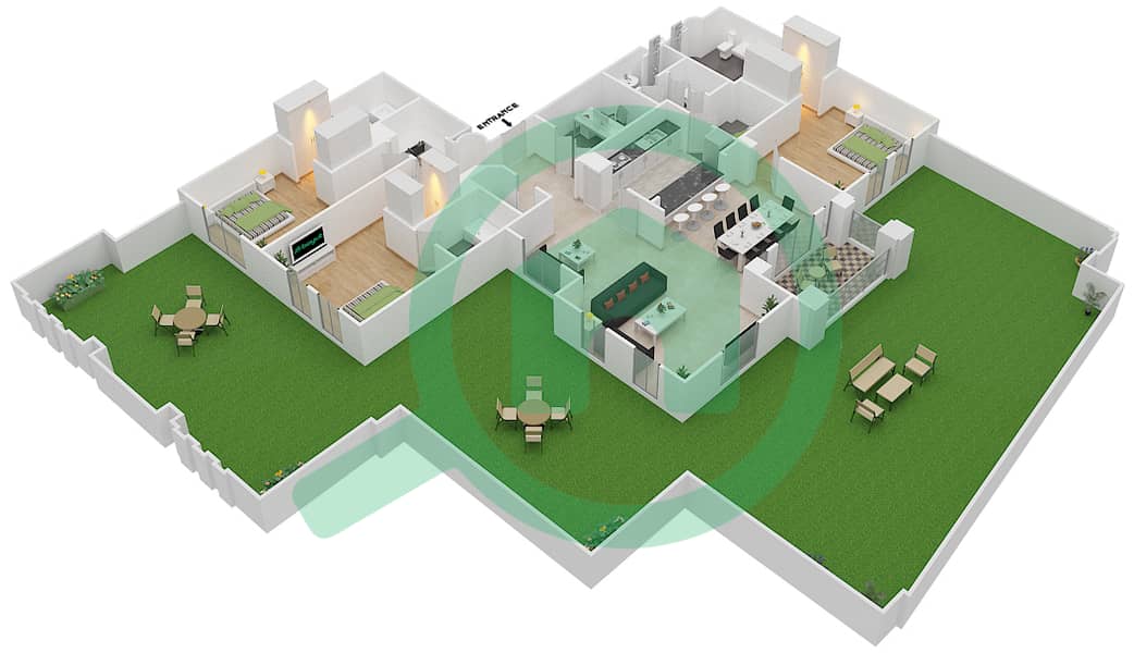 燕舒1号楼 - 3 卧室公寓单位8 / GROUND FLOOR戶型图 Ground Floor interactive3D