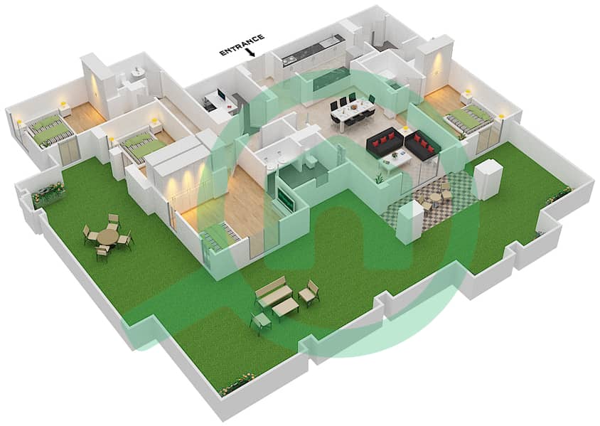 燕舒1号楼 - 4 卧室公寓单位9 / GROUND FLOOR戶型图 Ground Floor interactive3D