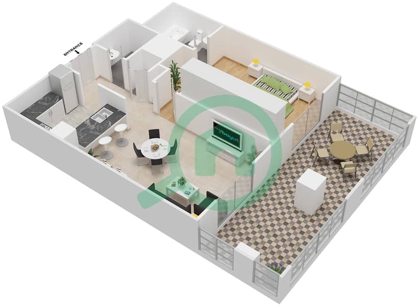 المخططات الطابقية لتصميم التصميم 9 GROUND FLOOR شقة 1 غرفة نوم - برج ترافو B Ground Floor interactive3D