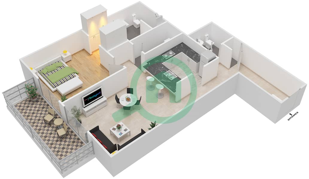 特拉沃大厦B座 - 1 卧室公寓套房12 FLOORS 3-4戶型图 Floor 3-4 interactive3D
