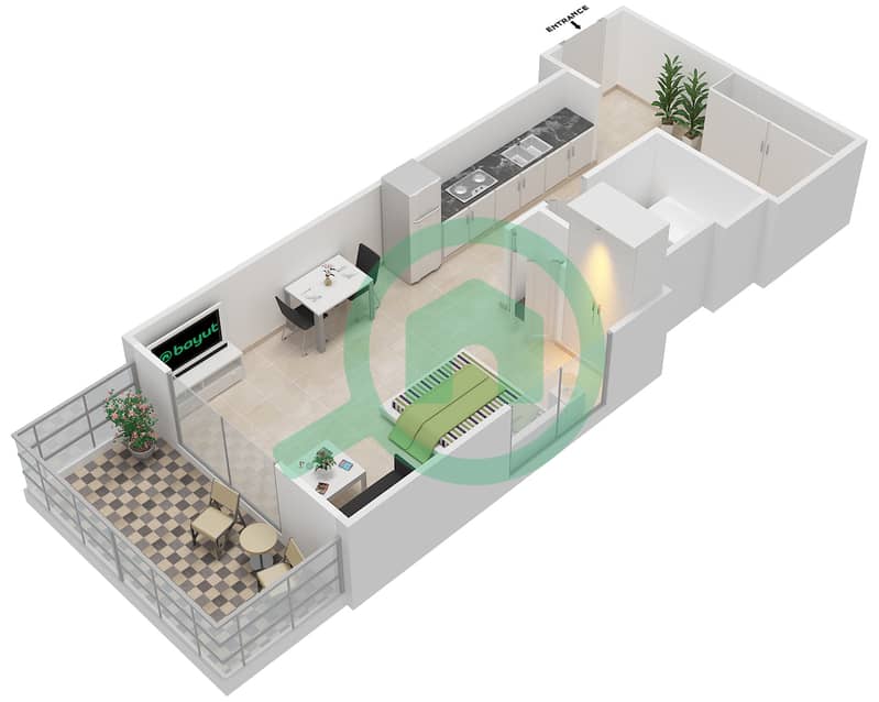 Travo Tower B - Studio Apartment Suite 5 FLOORS 3-6 Floor plan Floor 3-4 interactive3D