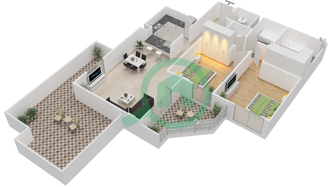 Travo Tower B - 2 Bedroom Apartment Suite 3 FLOORS 2,4 Floor plan Floor 2,4 interactive3D