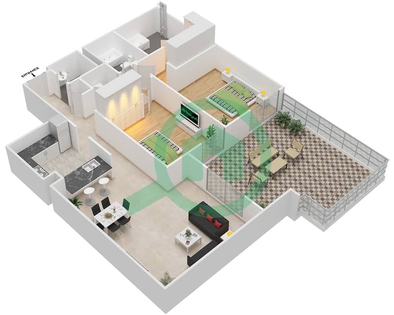 المخططات الطابقية لتصميم التصميم 3 GROUND FLOOR شقة 2 غرفة نوم - برج ترافو B Ground Floor interactive3D