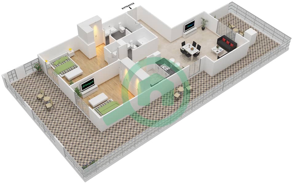المخططات الطابقية لتصميم التصميم 4 GROUND FLOOR شقة 2 غرفة نوم - برج ترافو B Ground Floor interactive3D