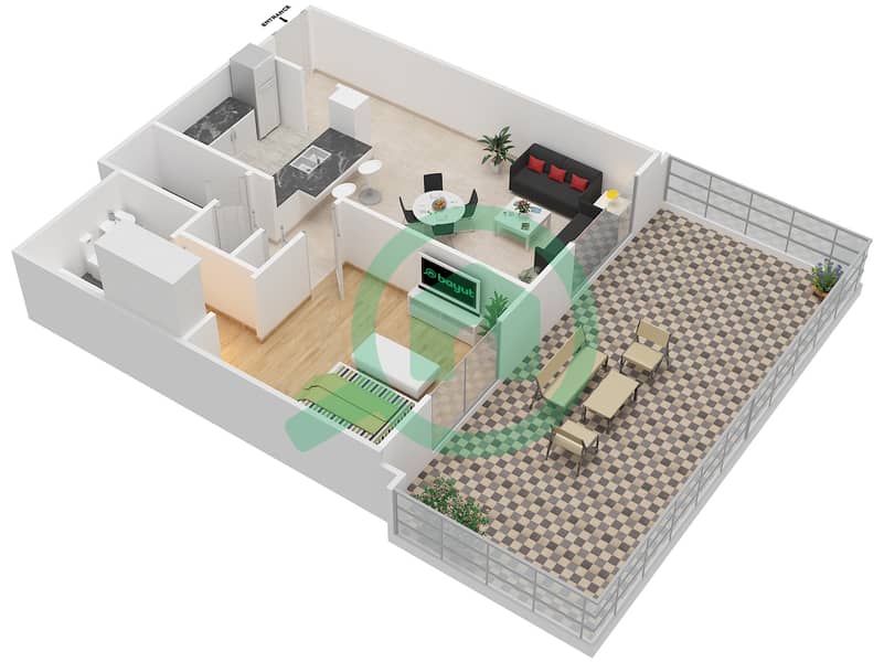 المخططات الطابقية لتصميم التصميم 11 GROUND FLOOR شقة 1 غرفة نوم - برج ترافو B Ground Floor interactive3D