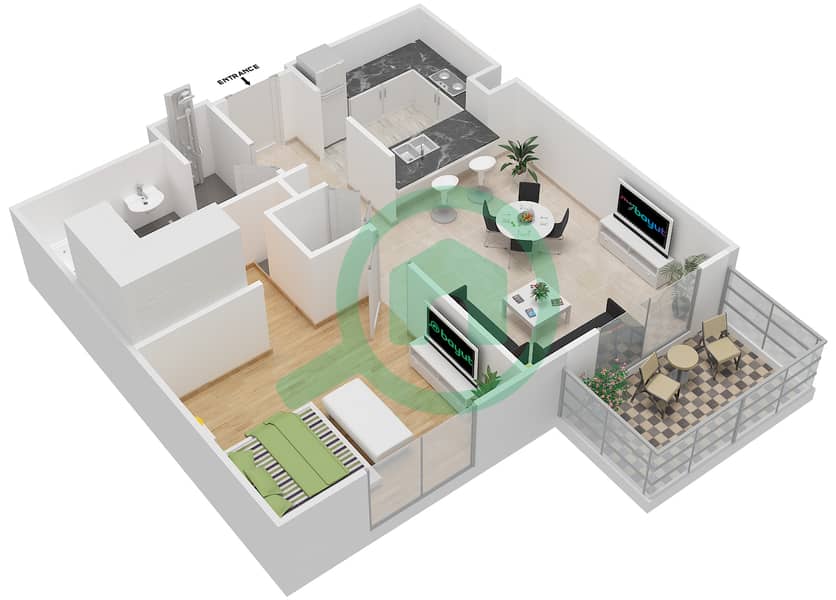 المخططات الطابقية لتصميم التصميم 11 FLOORS 3-4 شقة 1 غرفة نوم - برج ترافو B Floor 3-4 interactive3D