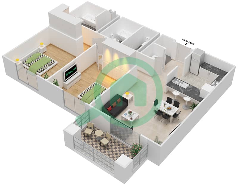 特拉沃大厦B座 - 2 卧室公寓套房14 FLOORS 5-6戶型图 Floor 5-6 interactive3D