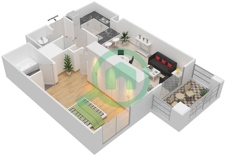 المخططات الطابقية لتصميم التصميم 8 1ST FLOOR شقة 1 غرفة نوم - برج ترافو B First Floor interactive3D