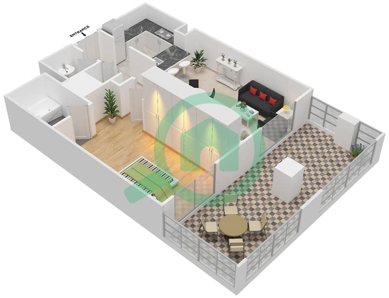 المخططات الطابقية لتصميم التصميم 8 GROUND FLOOR شقة 1 غرفة نوم - برج ترافو B Ground Floor interactive3D
