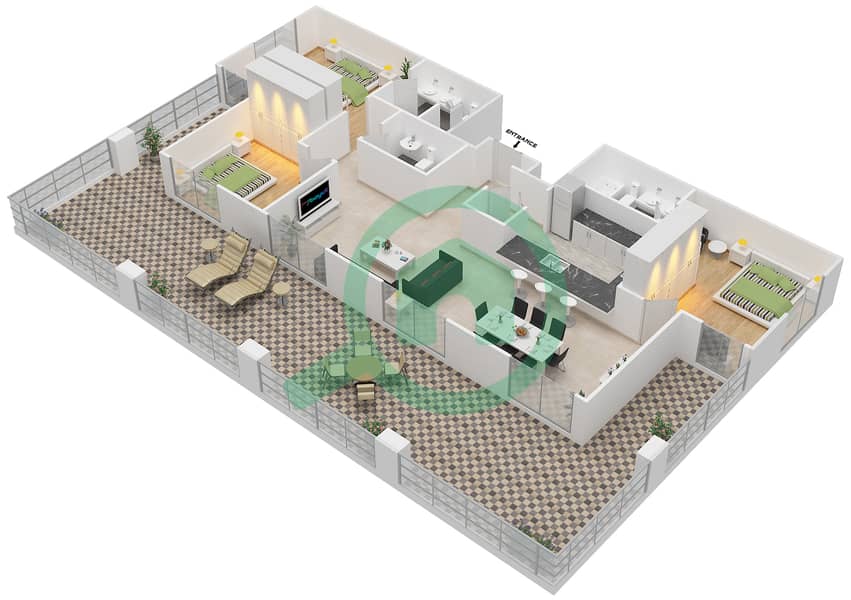 المخططات الطابقية لتصميم التصميم 1A FLOORS 2-4 شقة 3 غرف نوم - برج ترافو B Floor 2-4 interactive3D