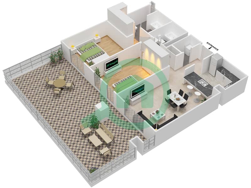 المخططات الطابقية لتصميم التصميم 2 GROUND FLOOR شقة 2 غرفة نوم - برج ترافو B Ground Floor interactive3D