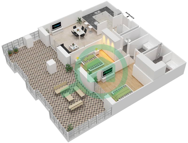 Travo Tower B - 2 Bedroom Apartment Suite 16 GROUND FLOOR Floor plan Ground Floor interactive3D