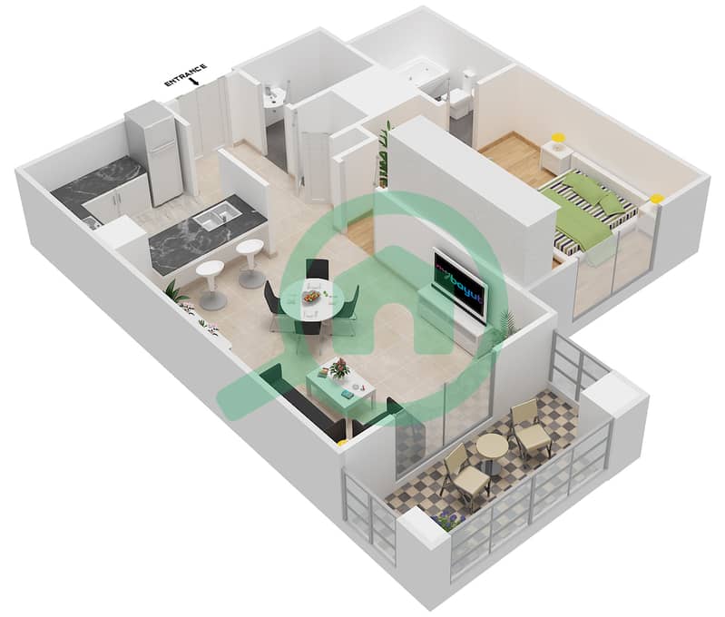 Travo Tower B - 1 Bedroom Apartment Suite 9 FLOORS 2-6 Floor plan Floor 2-6 interactive3D