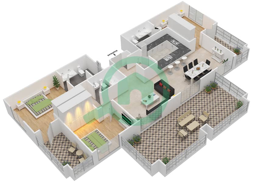 المخططات الطابقية لتصميم التصميم 1A FLOORS 3,5 شقة 3 غرف نوم - برج ترافو B Floor 3,5 interactive3D