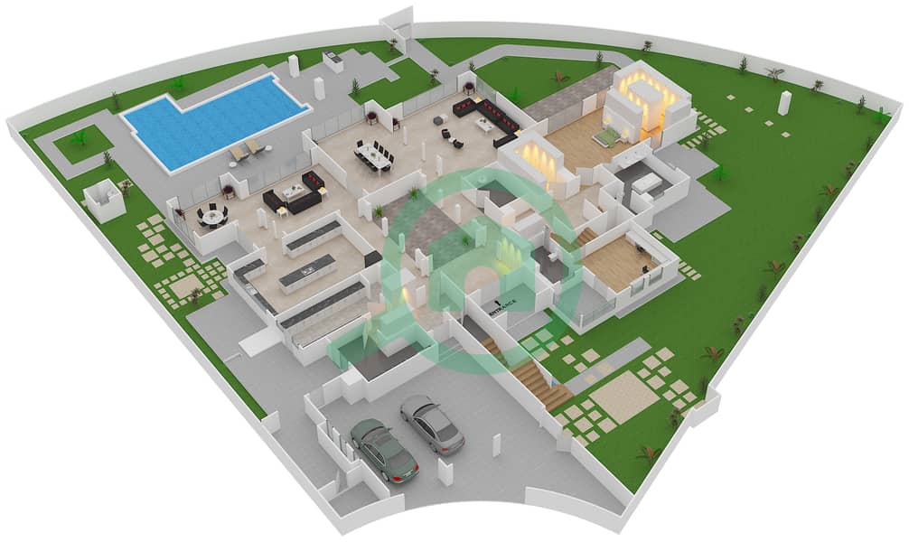 The Residences - 6 Bedroom Villa Type B4 Floor plan Ground Floor interactive3D