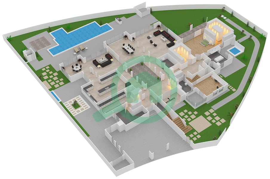المخططات الطابقية لتصميم النموذج B2 فیلا 6 غرف نوم - ذا ريزيدنسيز Ground Floor interactive3D