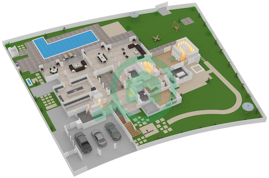 Резиденсес - Вилла 6 Cпальни планировка Тип B3 Ground Floor interactive3D