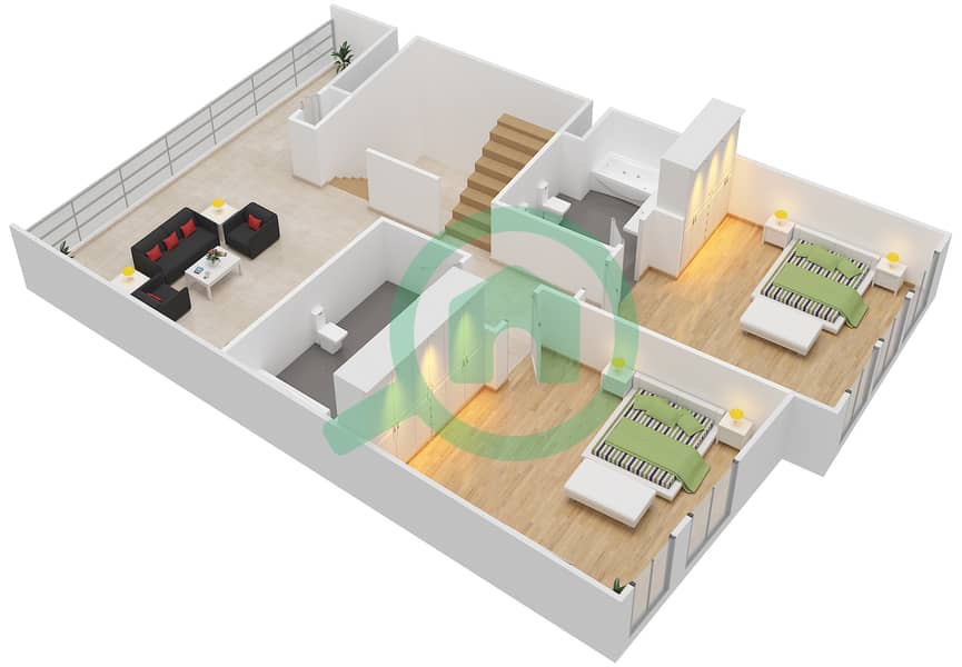 المخططات الطابقية لتصميم النموذج 1 فیلا 4 غرف نوم - ويندسور كريسنت First Floor interactive3D