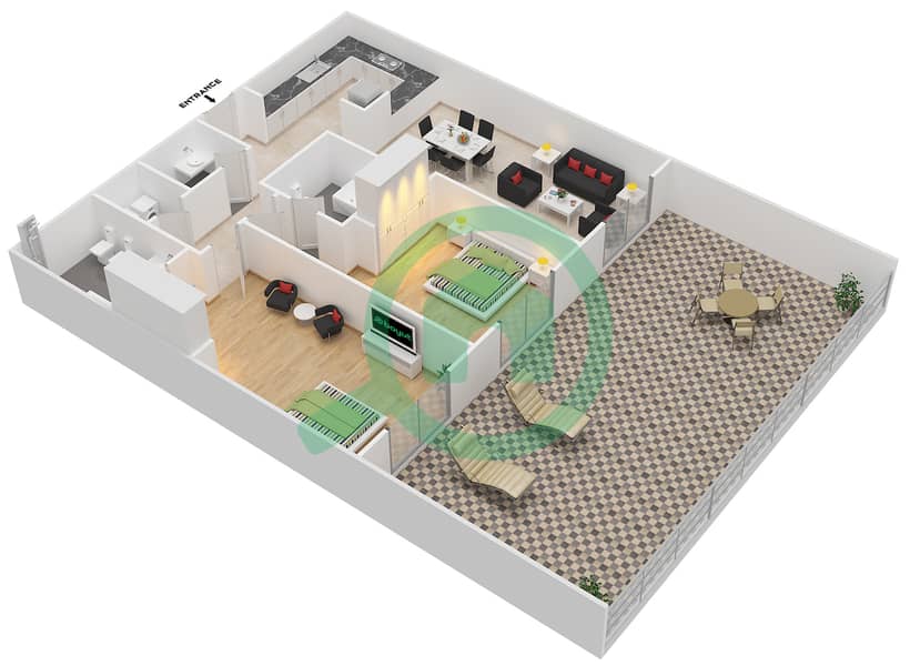 Fox Hill 5 - 2 Bedroom Apartment Type 1 Floor plan interactive3D