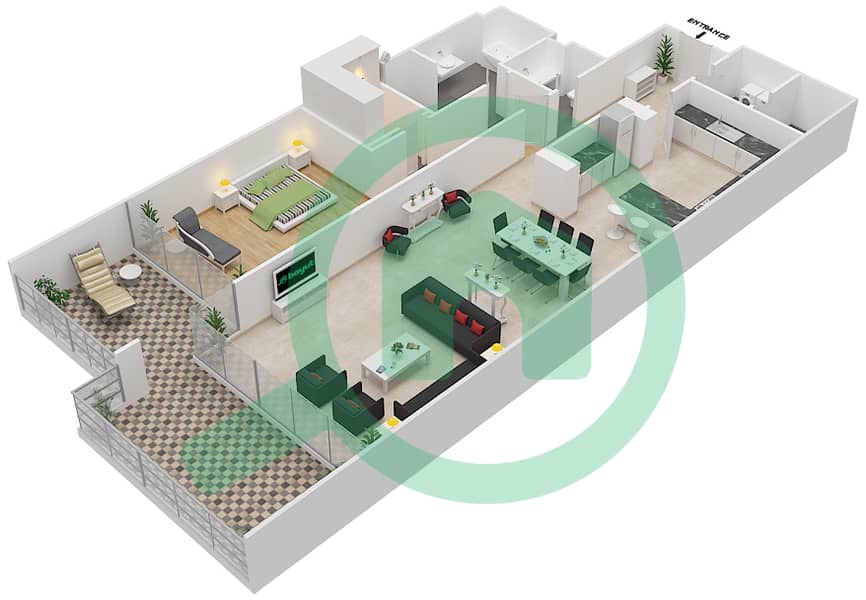 المخططات الطابقية لتصميم النموذج A شقة 1 غرفة نوم - سنست مول interactive3D