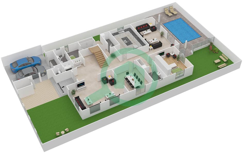 المخططات الطابقية لتصميم النموذج A فیلا 5 غرف نوم - ليلك Ground Floor interactive3D