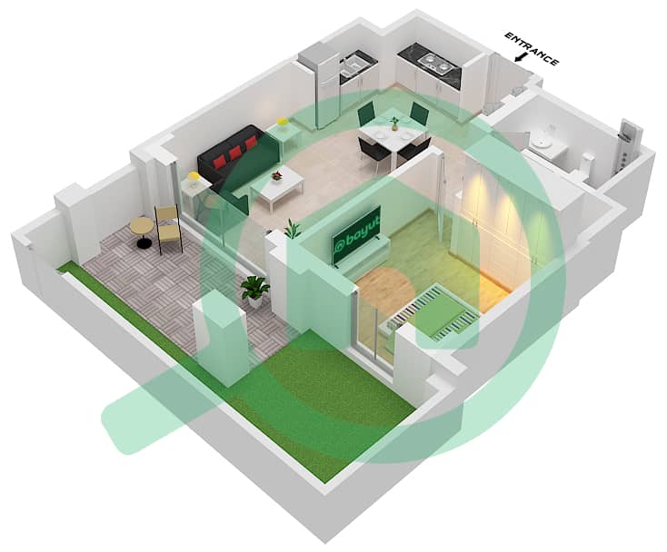 المخططات الطابقية لتصميم الوحدة 2 شقة 1 غرفة نوم - سيرف في كريك بيتش Floor 1 interactive3D