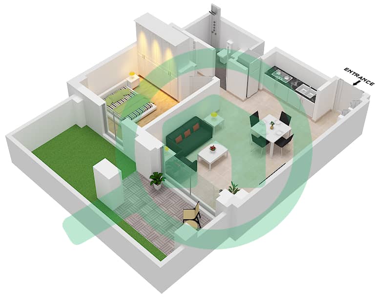 Серф - Апартамент 1 Спальня планировка Единица измерения 3 Floor 1 interactive3D