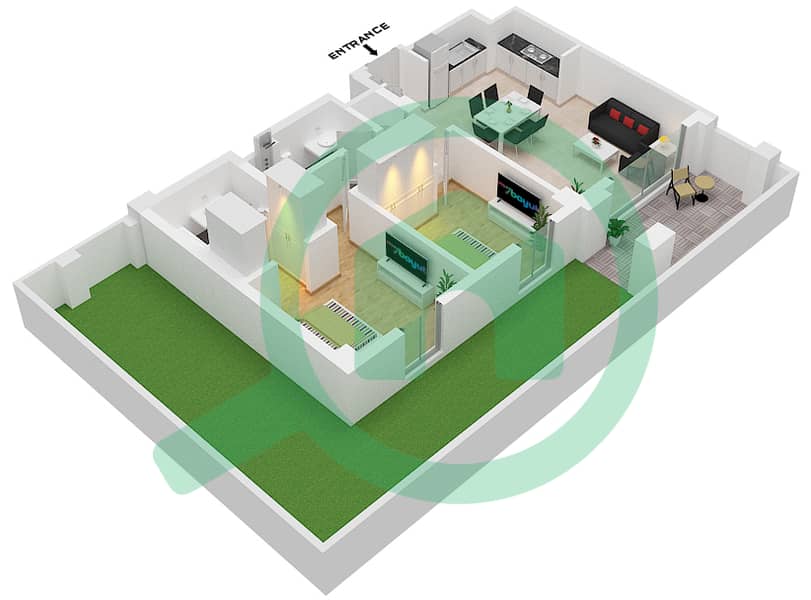 المخططات الطابقية لتصميم الوحدة 4 شقة 2 غرفة نوم - سيرف في كريك بيتش Floor 1 interactive3D