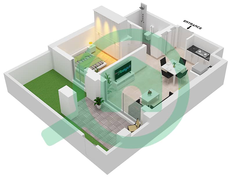 المخططات الطابقية لتصميم الوحدة 7 شقة 1 غرفة نوم - سيرف في كريك بيتش Floor 1 interactive3D