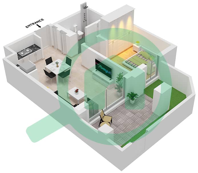 المخططات الطابقية لتصميم الوحدة 8 شقة 1 غرفة نوم - سيرف في كريك بيتش Floor 1 interactive3D