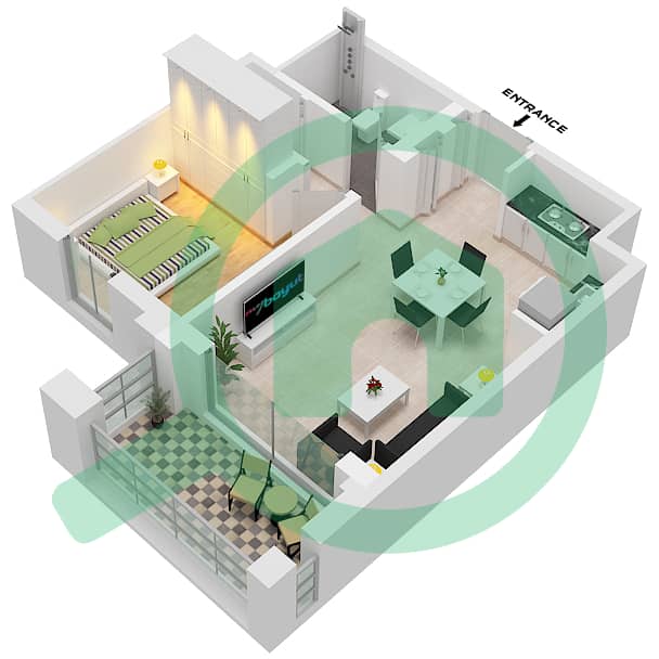 Серф - Апартамент 1 Спальня планировка Единица измерения 2 FLOOR 2-7 Floor 2-7 interactive3D