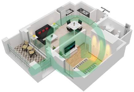 المخططات الطابقية لتصميم الوحدة 3 FLOOR 2-7 شقة 1 غرفة نوم - سيرف في كريك بيتش
