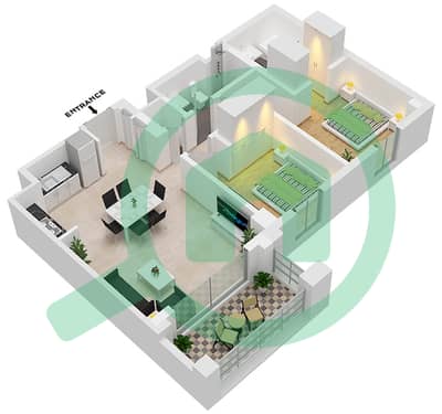 المخططات الطابقية لتصميم الوحدة 6 شقة 2 غرفة نوم - سيرف في كريك بيتش