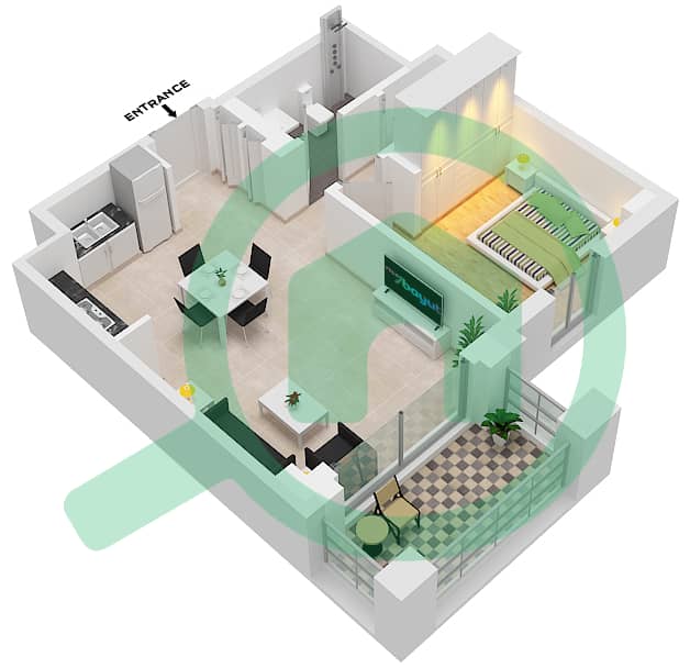 冲浪公寓 - 1 卧室公寓单位7 FLOOR 2-4戶型图 Floor 2-4 interactive3D