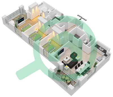 المخططات الطابقية لتصميم الوحدة 8 شقة 3 غرف نوم - سيرف في كريك بيتش