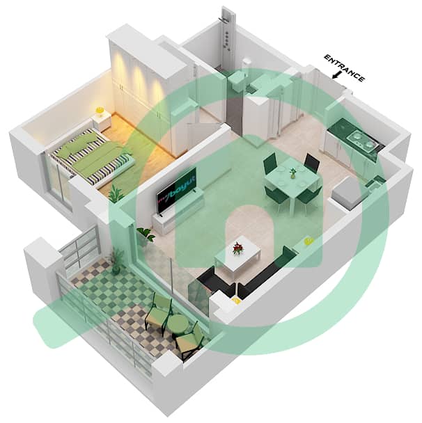 المخططات الطابقية لتصميم النموذج 9  FLOOR 2-7 شقة 1 غرفة نوم - سيرف في كريك بيتش Floor 2-7 interactive3D