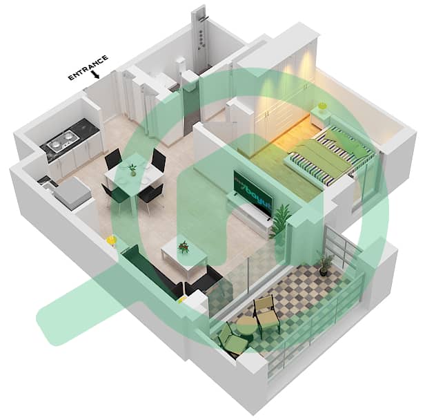 المخططات الطابقية لتصميم الوحدة 10 شقة 1 غرفة نوم - سيرف في كريك بيتش Floor 2-7 interactive3D