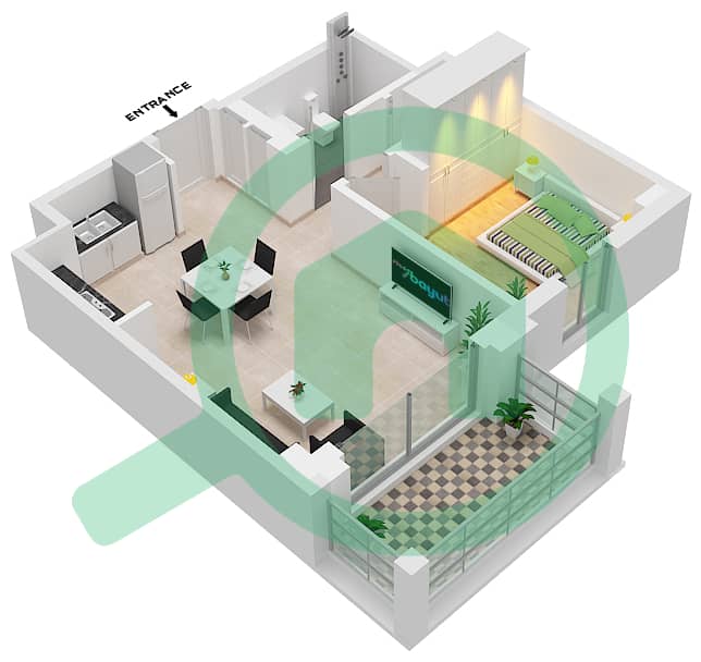 Серф - Апартамент 1 Спальня планировка Единица измерения 7  FLOOR 5-7 Floor 5-7 interactive3D