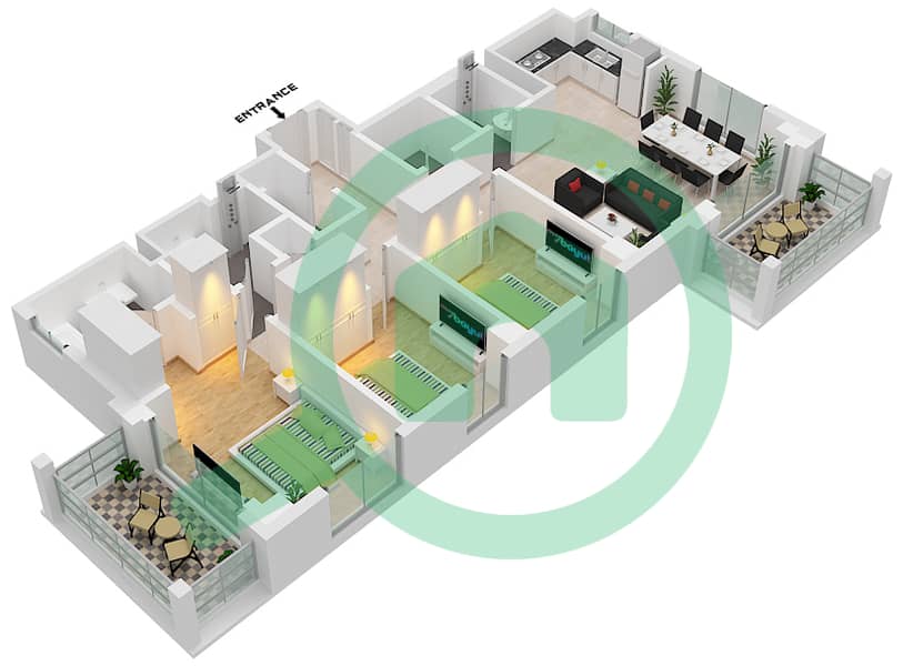 المخططات الطابقية لتصميم الوحدة 8 FLOOR 5-7 شقة 3 غرف نوم - سيرف في كريك بيتش Floor 5-7 interactive3D