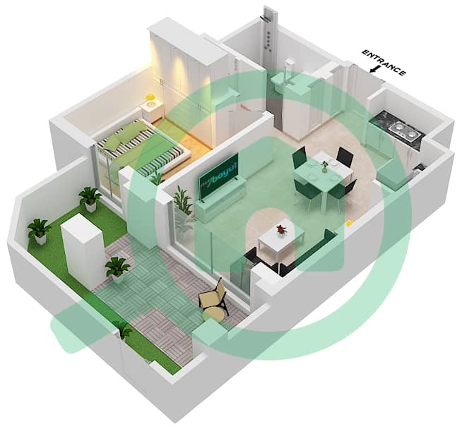 冲浪公寓 - 1 卧室公寓单位3 FLOOR 1 ( B-2)戶型图 Floor 1 interactive3D