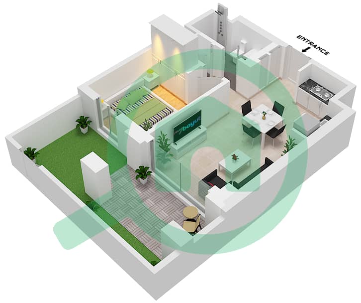 المخططات الطابقية لتصميم الوحدة 5  FLOOR 1 ( B-2) شقة 1 غرفة نوم - سيرف في كريك بيتش Floor 1 interactive3D