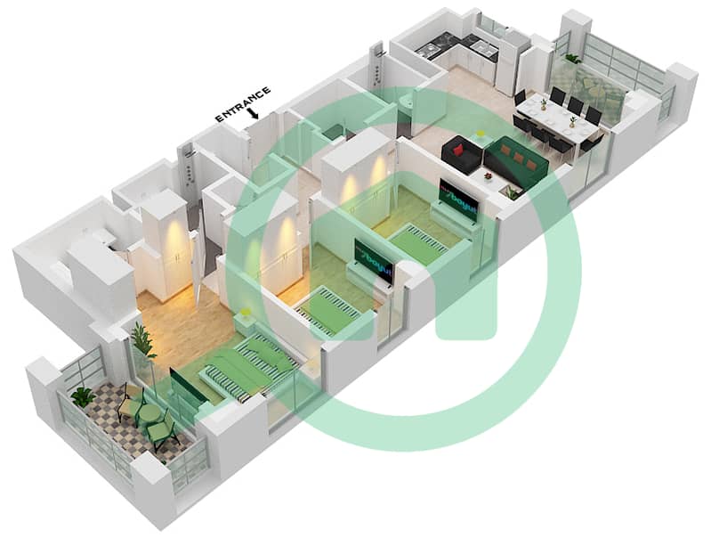 Серф - Апартамент 3 Cпальни планировка Единица измерения 1 FLOOR 2-6 Floor 2-6 interactive3D